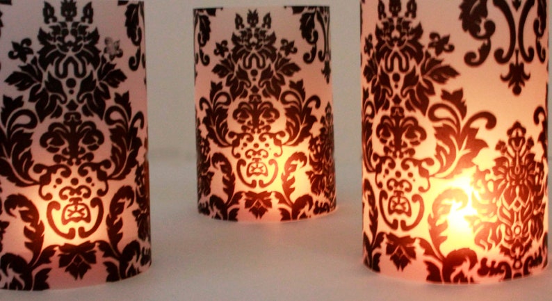 Damask Wedding Decor, Black & White Wedding, Damask luminary, Black and White Damask Wedding set of 10, party table decorations, luminaries image 6