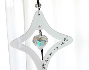 In loving Memory Crystal Heart Sun catcher – "Forever in My Heart" Memorial gift, Loss of a loved one in Memory gifts