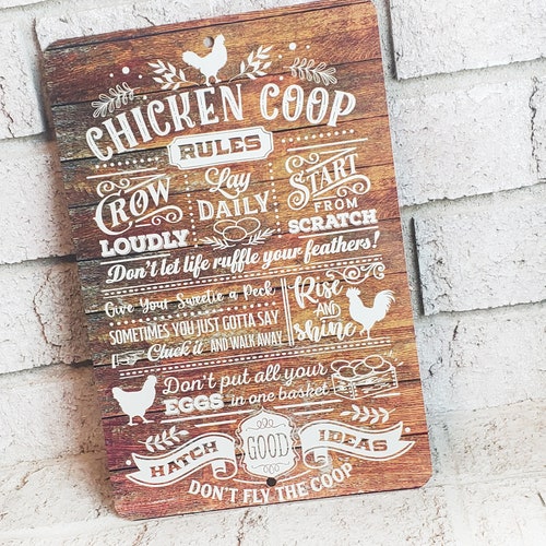 Chicken Coop Rules Outdoor Metal Sign, Summer Yard Signs, Indoor/outdoor metal signs, Chicken coop signs, Backyard Chicken coop decor