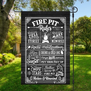 Firepit rules, Welcome to the Firepit, Firepit Garden Flag, Yard Flags, Firepit Decor, Yard flags, Fire Pit Yard Decorations, Small Flags