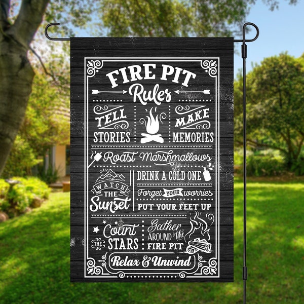 Firepit rules, Welcome to the Firepit, Firepit Garden Flag, Yard Flags, Firepit Decor, Yard flags, Fire Pit Yard Decorations, Small Flags