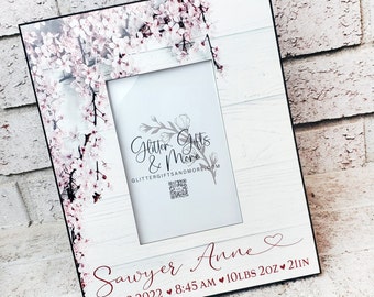 Personalized Baby Girl Birth Stats Frame, Floral Accent 4x6 Photo Frame