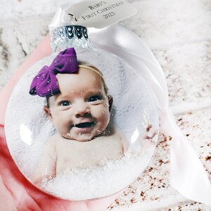 Premier Noël de bébé, premier Noël de bébé fille, nouveau bébé garçon, ornement personnalisé, ornement personnalisé, ornement photo en verre 2023