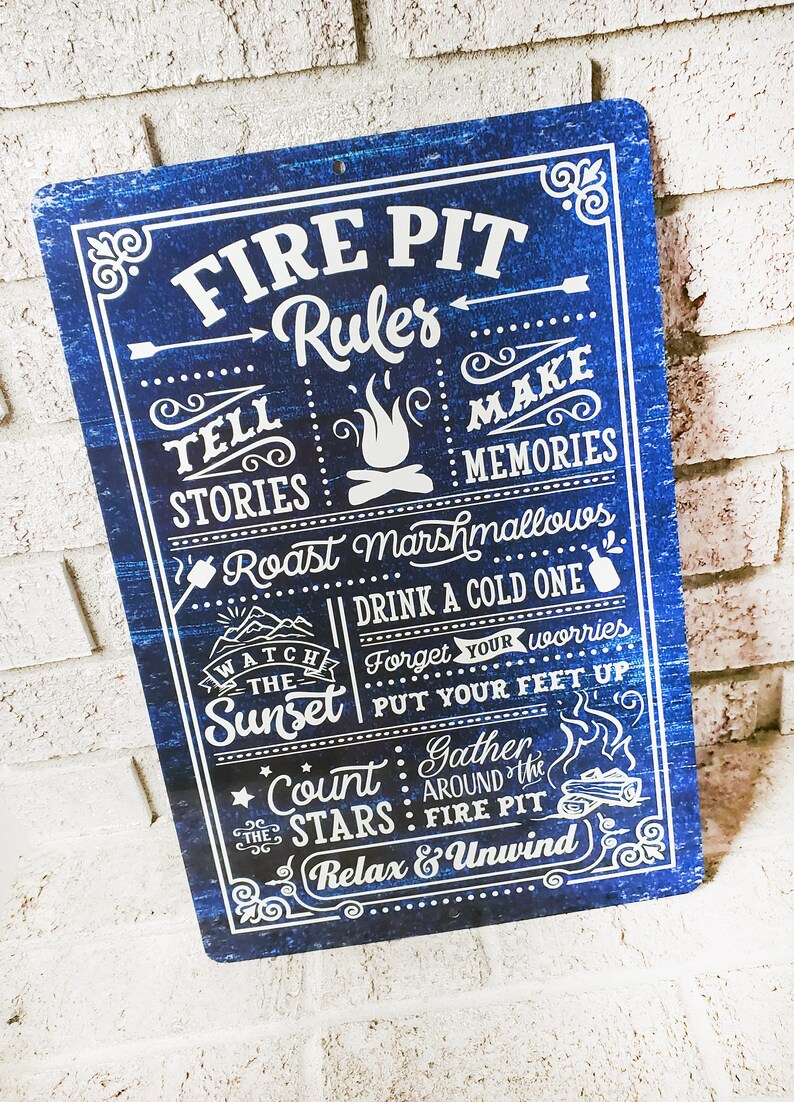 Navy Fire Pit Rules Outdoor Metal Sign Summer Yard Signs Etsy