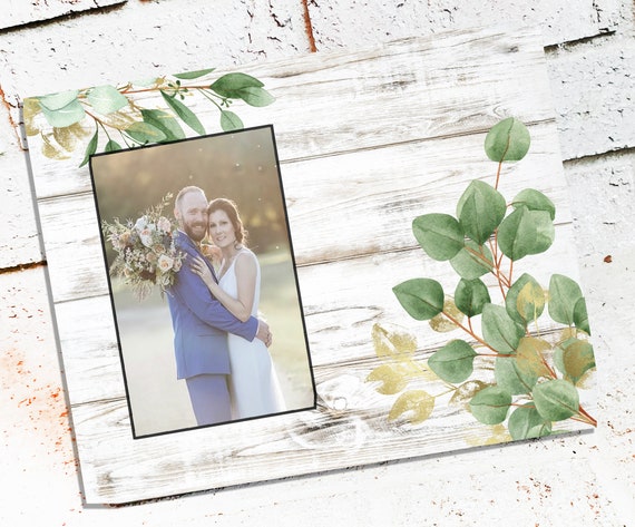 Wedding Frames With Eucalyptus, Custom Picture Frames, 4x6 Picture Frame  With Greenery, Rustic White and Green Frame, Custom Photo Frames 