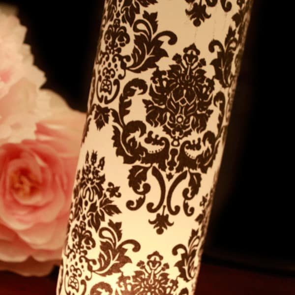 Damask Wedding Decor, Black & White Wedding, Damask luminary, Black and White Damask Wedding- set of 30