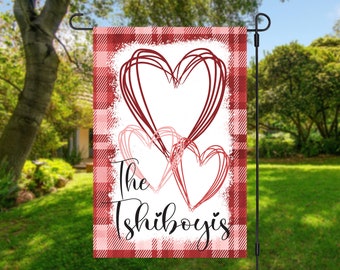 Heart Garden Flag with name, Personalized Garden Flag, Valentine's Day Garden Flag, Red and pink flag, seasonal yard flags, Custom yard flag