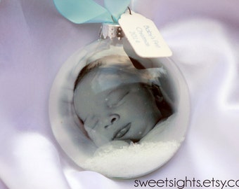 Fotoornament voor baby's eerste kerst, gepersonaliseerd glazen ornament
