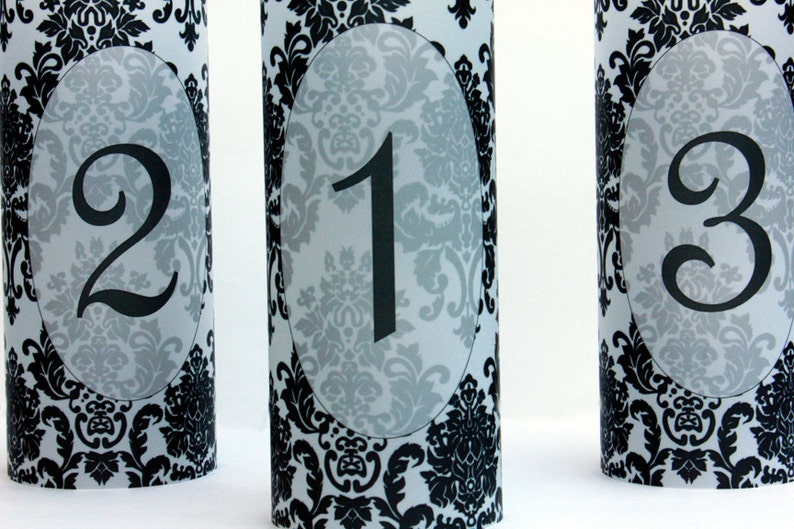 Damask Luminary Table Numbers set of 20, Wedding Table Numbers, Damask Wedding image 3