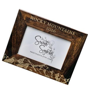 Rocky Mountains Picture Frame 4x6, Walnut Wood Travel Photo Frame, Mountain Engraved Frame, National Park Souvenir, Hiking Gift, adventure