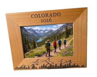 Colorado Mountain Picture Frame • Engraved Wood Photo Frame • Custom Vacation Keepsake • Rustic Cabin Decor • Personalized Travel Gift