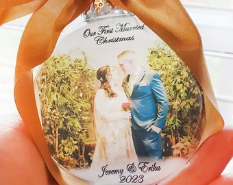 Personalized Just Married Christmas Ornament, First Christmas Keepsake