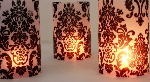 Short Damask Luminaries Set Of 10 Damask Party Decorations Luminaries Wedding Table Decor Black And White Party Decorations Luminary