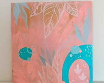 Abstract twee, klein schilderij op hout