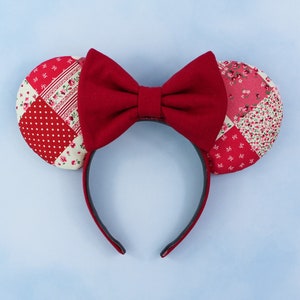 Red Patchwork Vintage Mickey Ears, Minnie Ears, Disney headband, Mickey Mouse ears, Minnie Mouse headband, Disney accessories, Epcot ears