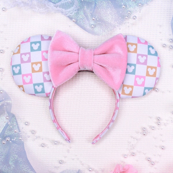 Colored Velvet Checker Mickey Ears / Minnie Ears / Disney headband / Mickey Mouse ears / Valentines Mickey Ears / Pink Minnie Ears