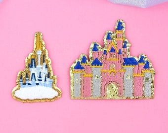 Castle Icon Patches, 3M Sticky Embroidery Patches, Disney world, Disneyland, Sleeping Beauty Castle, Cinderella Castle, Magic Kingdom