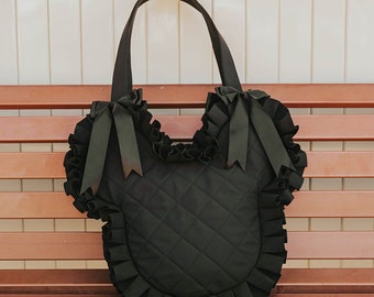 Black Quilted Mickey Bag, Coquette Disney style, Disney bag, Mickey accessories, Mickey accessories, Minnie Bow Bag, Disneyland Bag