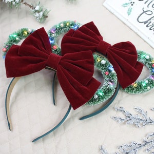 Holiday Christmas Light Wreath Disney Ears, Christmas Wreath, Christmas gift for her, Disney Christmas gift