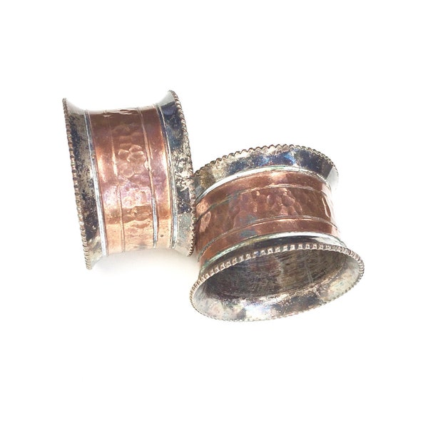 Vintage napkin rings silver brass copper pair table for two dining dinner tableware decor