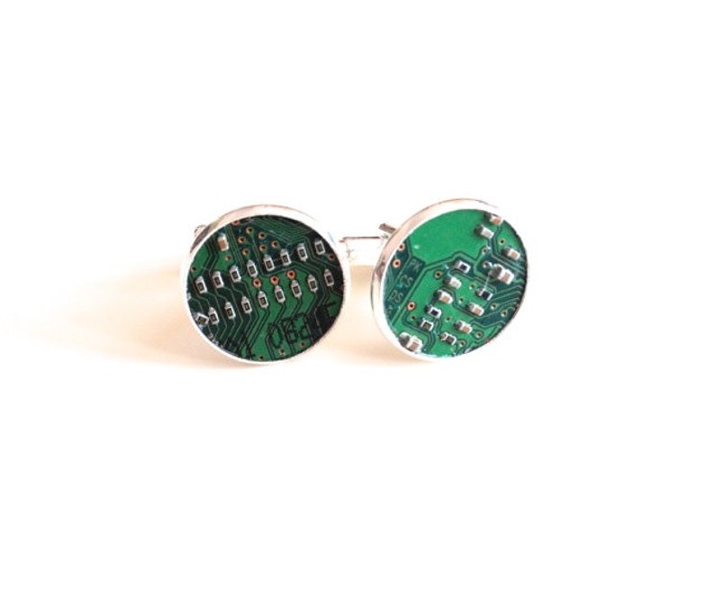 Green motherboard cufflinks geek computer circuit cyberpunk tech upcycled recycled technology