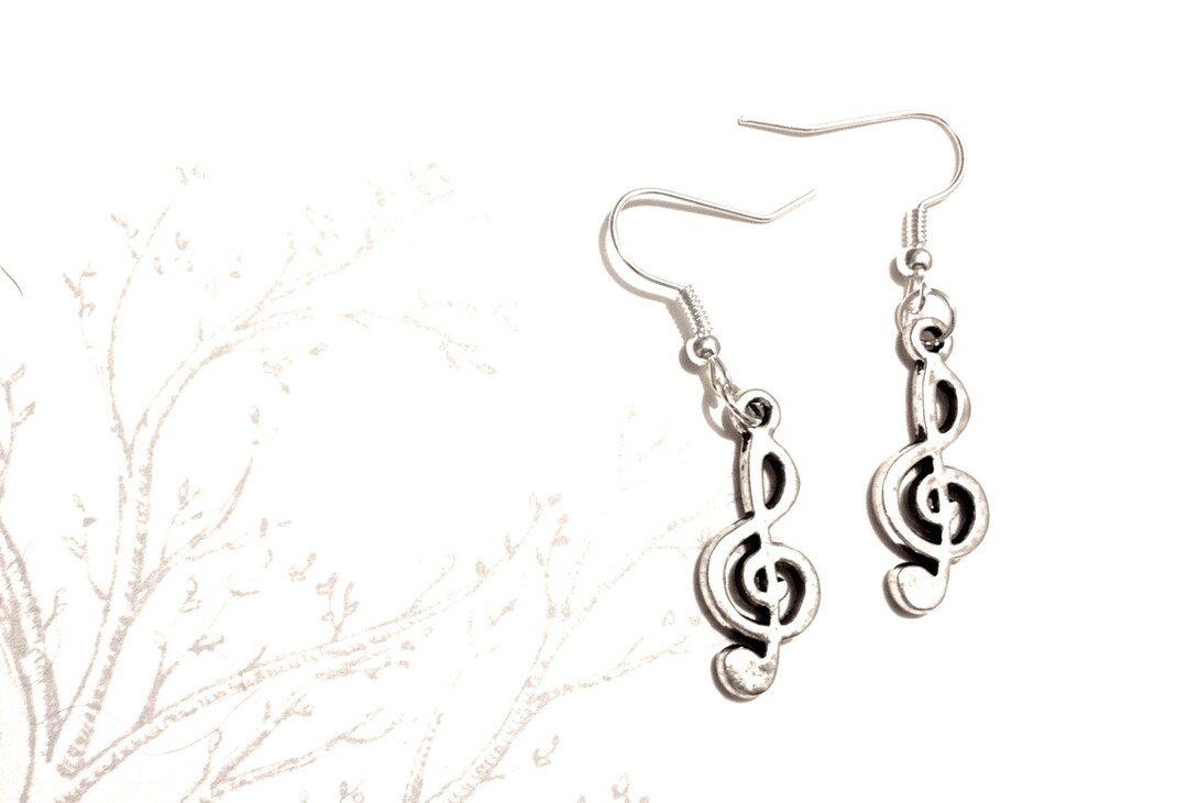 Music Note Earrings Treble Clef Musical Silver Earring Dangle Etsy