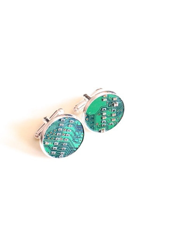 Green motherboard cufflinks geek computer circuit cyberpunk tech upcycled recycled technology