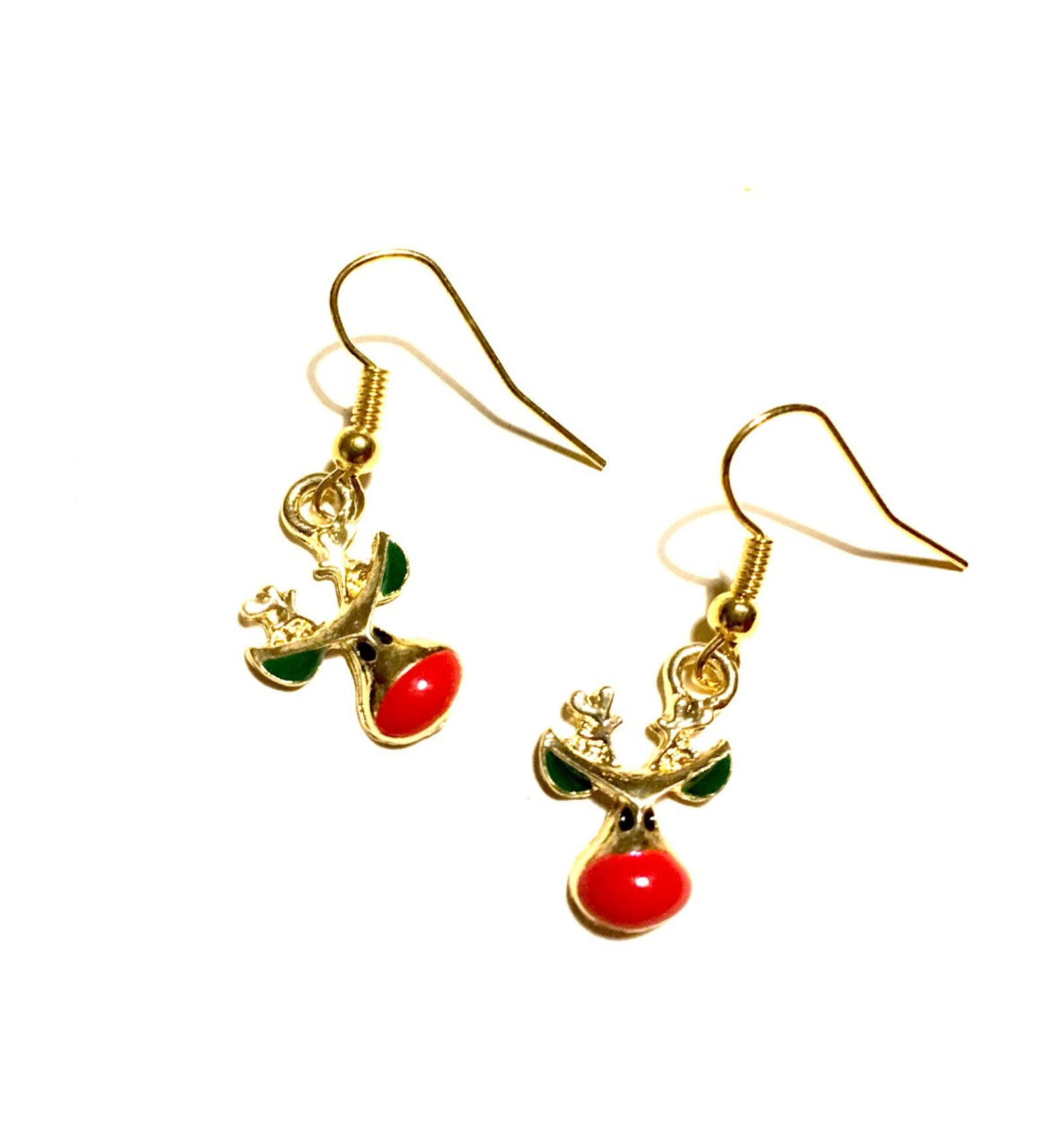 Gold Rudolph Earrings Christmas Xmas Enamel Geek Novelty Red Etsy UK