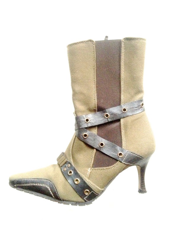 Steampunk Boots Vintage Moda Leather Canvas Slim Heel - Etsy