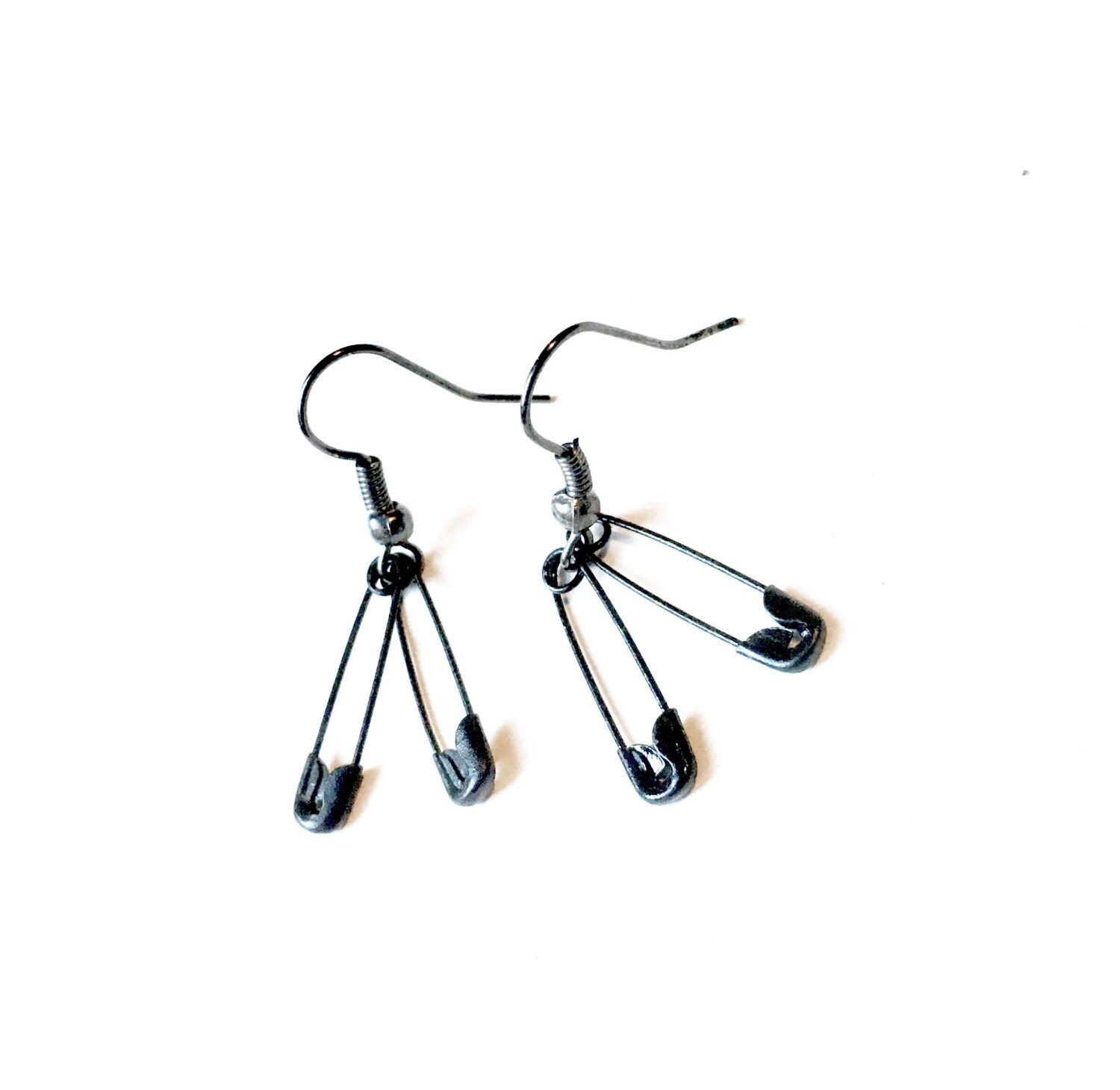 Black Safety Pin Earrings Loops Black Pins Gothic Goth Etsy UK