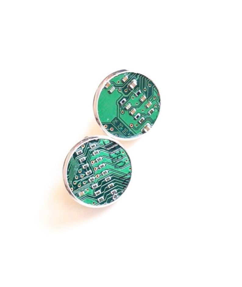 Green motherboard cufflinks geek computer circuit cyberpunk tech upcycled recycled technology