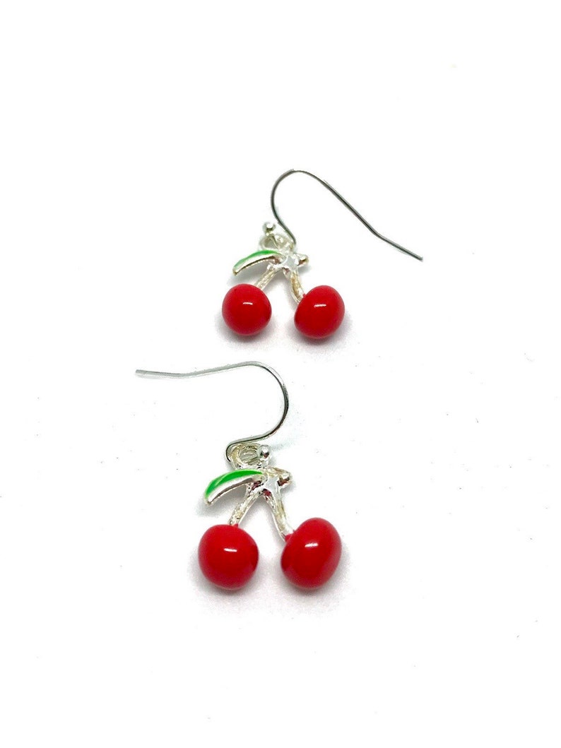 Handmade Cherry Earrings Silver Plated Loop Enamel Cherries Etsy