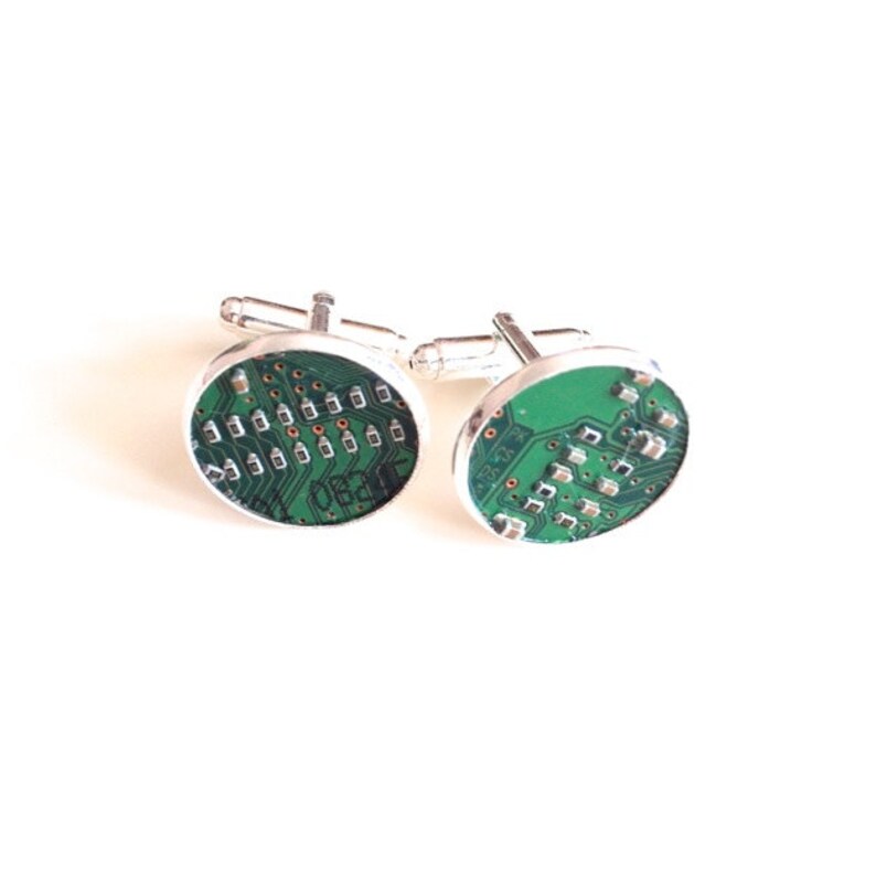 Green motherboard cufflinks geek computer circuit cyberpunk tech upcycled recycled technology