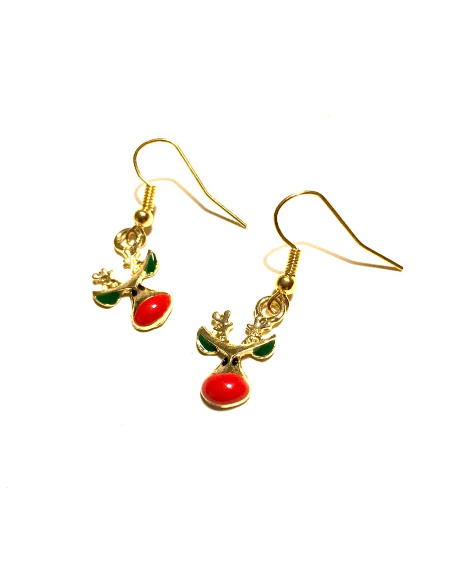 Gold Rudolph Earrings Christmas Xmas Enamel Geek Novelty Red Etsy UK