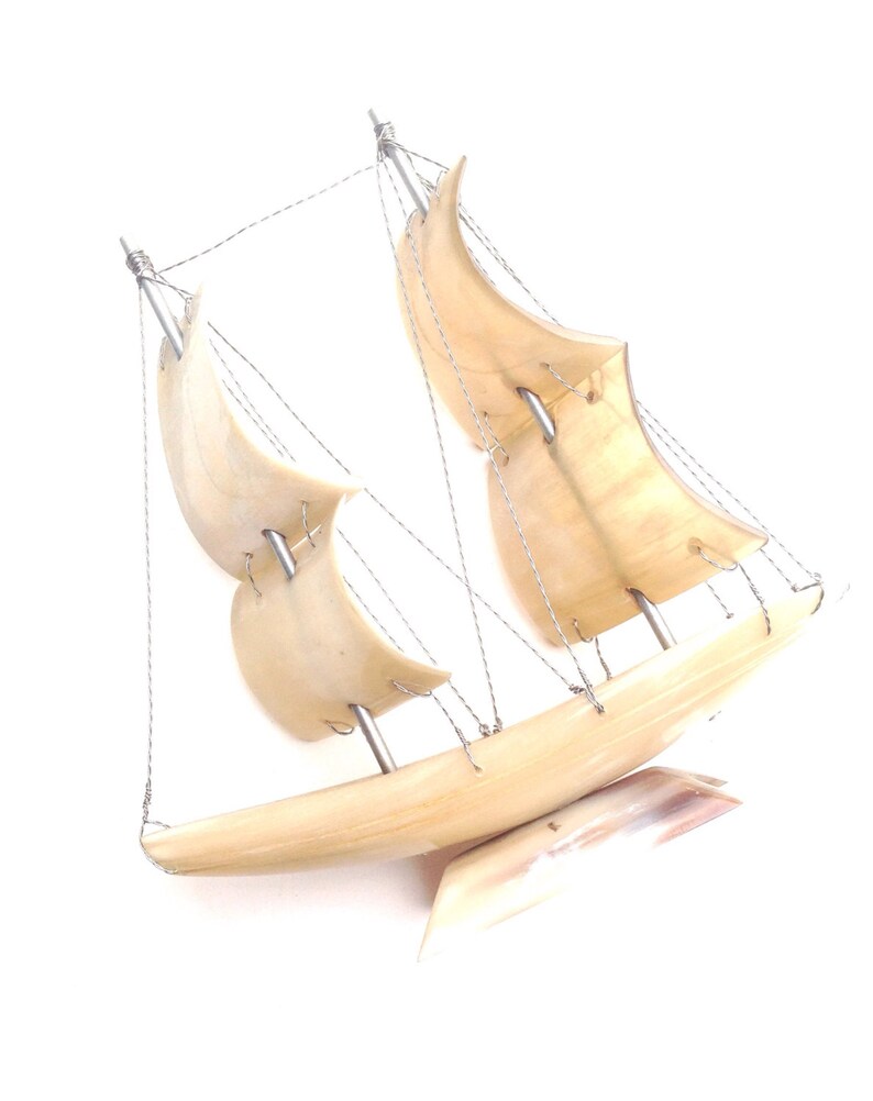 Vintage Boat Sculpture Cow Horn Small Sailing Ship Yacht Etsy