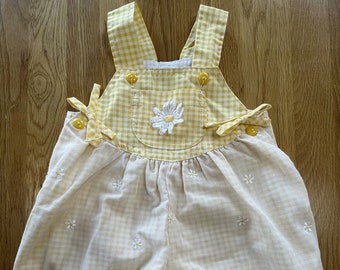 Vintage Girl's Gingham Yellow Daisy Bubble Jumper Romper Size 3-6 Months