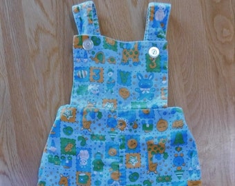 Vintage Juvenile Print Blue Corduroy Jumper Overalls Boys~Baby/Infant Size