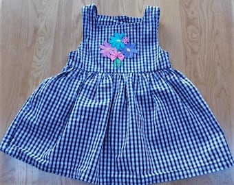 Vintage Girls HEALTHTEX Black/Floral Gingham Dress Size 2T