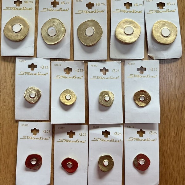 Vintage STREAMLINE Buttons LOT~Gold/White~Italy~Round-ish~2 Sizes~K5312 K5313