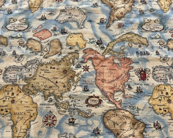 BRAEMORE Textiles~Screen Print Vat Heavy Upholstery Fabric 3+ yards~WORLD MAP