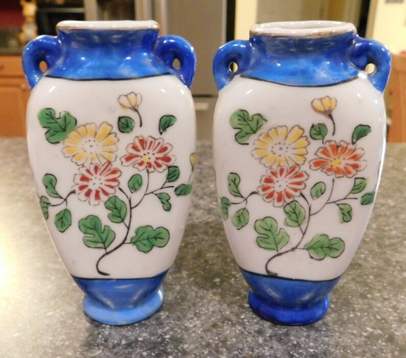 Vintage Set Lot Of 2 Pico Miniature Vases Blue Floralmade In Etsy