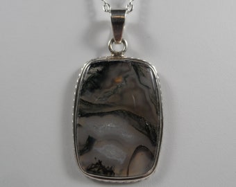Sterling Silver Ocean Jasper Pendant with Handmade Sterling Silver Chain - 20" Length with 2" Extender