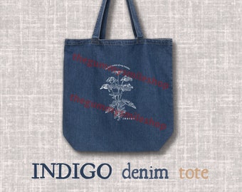 Tote Denim Indigo RM Kim Namjoon BTS Canvas Bag Wild Flower | KPop Merch Fan Art