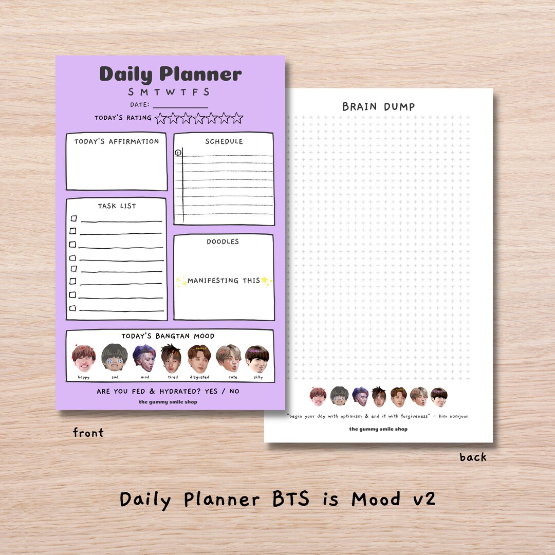 Daily Planner Notepad BTS is Mood RM Jin Suga Jhope Jimin V Etsy
