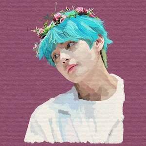 Wall Art Taehyung Blue Hair V BTS Boy With Luv | Fan Art Merch Kpop Bangtan Digital Print