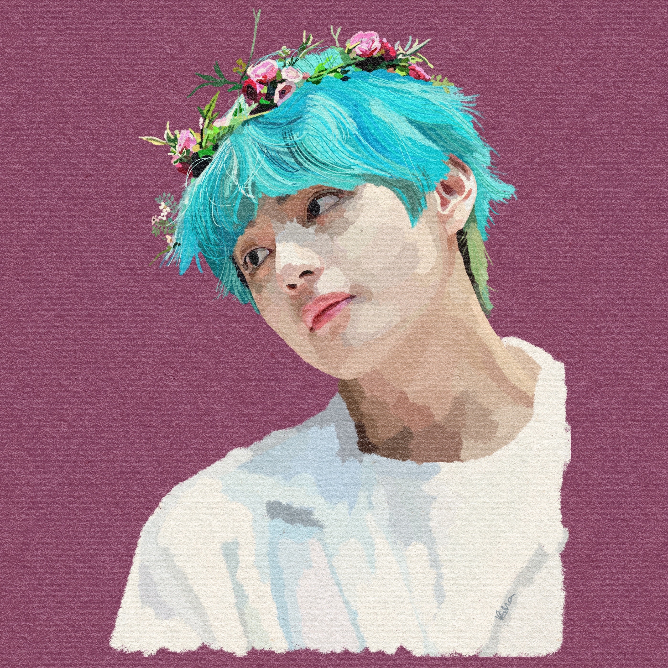 Wall Art Blue Hair Taehyung V BTS Boy With Luv Fan Art Merch - Etsy Wall Art Blue Hair Taehyung V BTS Boy With Luv Fan Art Merch - Etsy