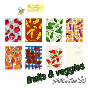 Carte postale Fruits & Légumes - Jolies cartes postales illustrées de nourriture pour courrier, art mural ou cadeaux