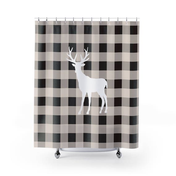 Rustic Shower Curtain Deer And Plaid Image 0
