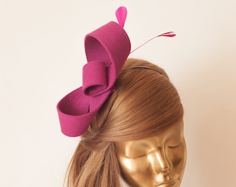 Unique Modern Pink Fuchsia FELT FASCINATOR. BRIDAL Fascinator . Fuchsia Headpiece, Fuchsia Party Bow Fascinator for Women