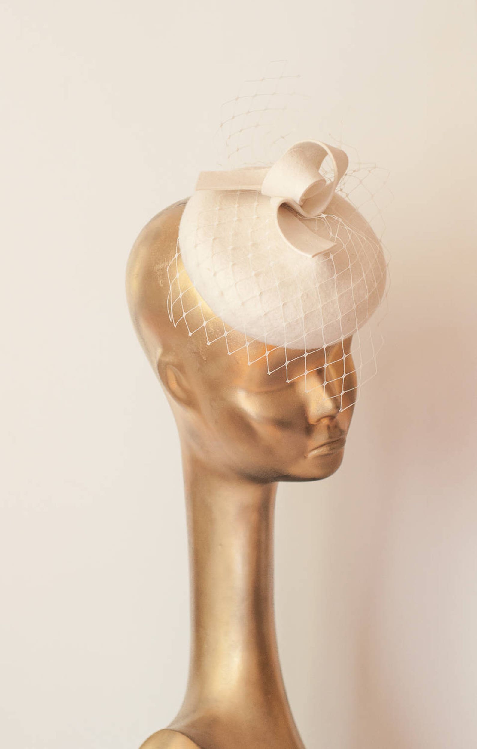 Unique Modern Cream Pillbox Hat With Veil.bridal FASCINATOR. Etsy